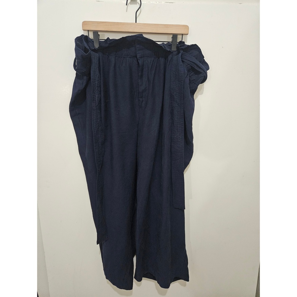 Lane Bryant Navy Blue Paperbag Waist Wide Leg Pants Plus Size 26 Belted